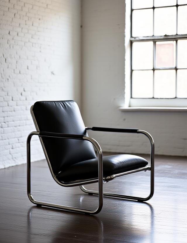 Tubular steel chair in a minimalist studio setting